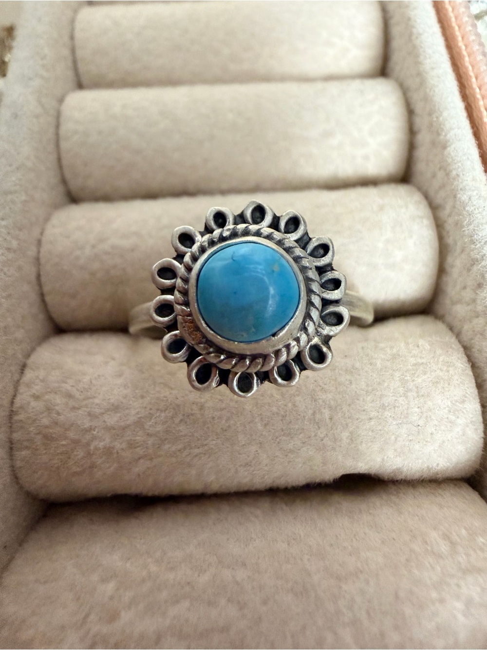 Sterling Silver Kingman Turquoise Floral Halo Ring Size 6